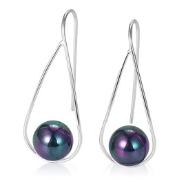 Pearl Earrings for Women 925 Sterling Silver Pearl Drop Dangle Hook Earring Jewelry with Beautiful Box Boho Christmas Gift for Her (Black Rainbow)