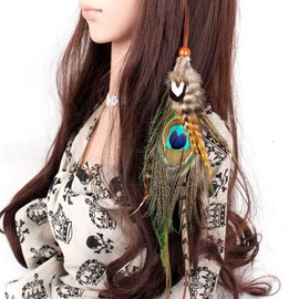 Numblartd Handmade Bohemian Hippie Feather Hair Extensions with Clip Comb Hairpin - Women Fashion Boho Feather Headpiece Indian Headdress for DIY Hair Accessories