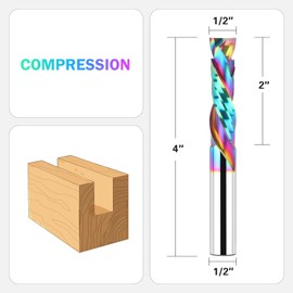 BINSTAK Extra Long 2" Cutting Length Compression Router Bit, 1/2 Inch Shank CNC Router Cutter with Extra Long Life Coating, Carbide Up Down Spiral Router Bits for Woodworking Mortise Slot Cutting