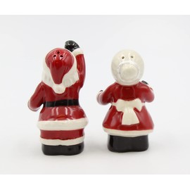 Fine Ceramic Ethnic African American Black Christmas Kissing Santa Salt & Pepper Shakers Set, 3-3/8" H