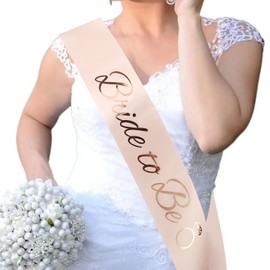 Bride to Be Sash, Bride Sash for Bridal Shower, Bachelorette Sash, Bachelorette Party Wedding Engagement Party Favors Gift Accessories Pink Satin Sash with Gold Lettering (Pink)