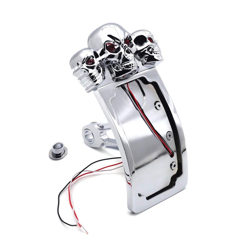 HTTMT- Chrome Curve Side Mount License Plate Bracket w/SKULL LED