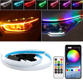 TEKSHINNY Headlight LED Strip, 2Pcs 24 Inches Flexible Dual Color Red Turn Signal Yellow Lights, Waterproof Daytime Running Light Strip for Car Truck SUV