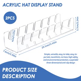 BLLREMIPSUR 2 Pcs Baseball Cap Storage Hat Display Stand, No Install Acrylic Hat Organiser, Hat Racks for 14 Baseball Caps Display, Hat Holder for Home, Bedroom, Closet, Dresser, Office