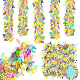 TURNMEON 5 cuerdas en total 75 pies, guirnaldas de oropel de Pascua con coloridos huevos de Pascua, serpentinas metálicas, guirnalda de flecos colgantes, decoraciones de Pascua al aire libre,