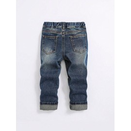 Floerns Boy's Ripped Straight Leg Jeans Elastic Waist Distressed Denim Pants Dark Blue 5Y