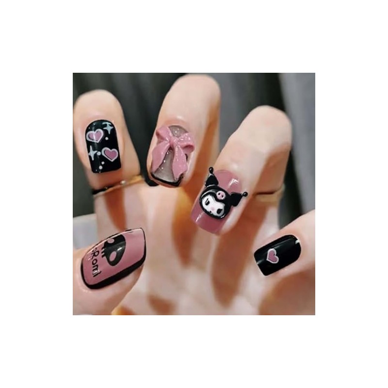 Handmade Nail Tip, Long Almond, Stiletto False Nails, Pink, Black,