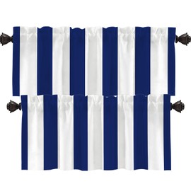 Shrahala Blue Classic Stripe Kitchen Valances, White Half Window Curtain Window Treatment Multilayer Polyester Blackout for Living Room Bathroom 2 Pack 52 x 16 in(Blue)