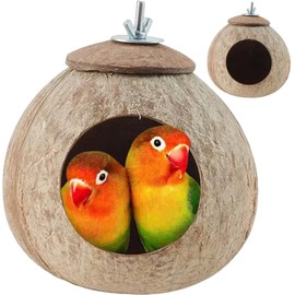Coconut Hide for Bird 4.7-5.3" Natural Screw-On Bird House for Cage with 2.4" Hole Breathable Moisture-Absorbent Ho