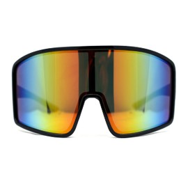 Mens Color Mirror Super Oversized Wrap Rectangle Plastic Sport Sunglasses Black Rainbow Mirror