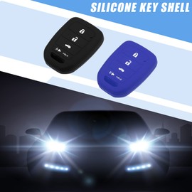 A ABSOPRO Smart Key Fob Cover Case 4 Buttons Skin Protector for Honda Civic Accord Crosstour CR-V HR-V Silicone Black Dark Blue (Pack of 2)