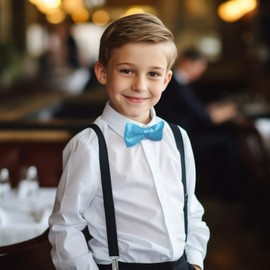 Medsuo Adjustable Kids Bow Tie Pre-tied Bowtie Classic Solid Color Children Bow Tie Little Boys' Bow Ties Neck Bowtie for Kids Toddler Baby Wedding Party Photo - Light Blue