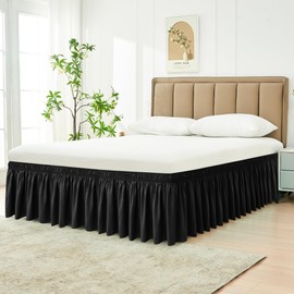 Biscaynebay - Faldas de cama envolventes con volantes, elásticas, fácil ajuste, resistentes a las arrugas, sedosas, lavable a máquina, color negro, caída de 53.34 cm, matrimonial y matrimonial XL