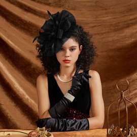 LATIMOON Tea Party Hat Fascinators Hats for Women Girls Elegant Kentucky Derby Hat Flower Headband Outfits for Wedding Church(Black)