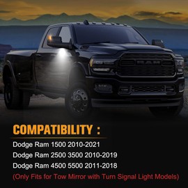 Gempro 4PCS LED Side Mirror Turn Signals Lights Puddle Lamps for 2010-2018 Dodge Ram 1500 2500 3500 4500 5500 Towing Mirror Lamps