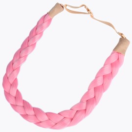 DIGUAN Synthetic Hair Braided Headband Classic Chunky Wide Plaited Braids Elastic Stretch Hairpiece Women Girl Beauty accessory, 55g aHairBeauty (Pink)