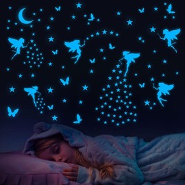 Yomaido Glow in The Dark Stickers, 6 Pcs Wall Stickers for Kids Room for DIY Boys Girls Wall for Ceiling Decorations, Blue