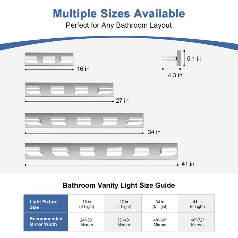 JZEKVN Modern LED Bathroom Lights Fixtures(4-Light),Stainless Steel Chrome Acrylic Wall