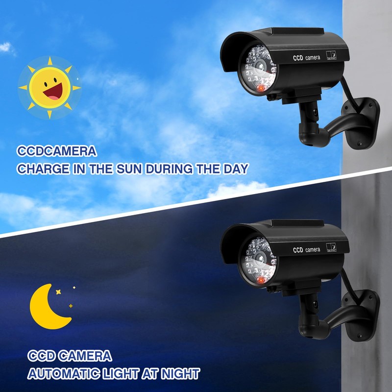 Kanayu 2 Pcs Black Solar Powered Fake Security Camera Dummy