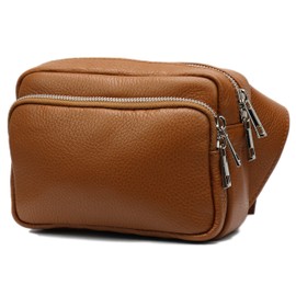 SH Leder Jisoo G412 Genuine Leather Waist Bag for Women Men Unisex Belt Bag for Festival Travel Bum Bag Medium Crossbody Bag Women Leather Bag 18 x 13 cm, Cognac, M