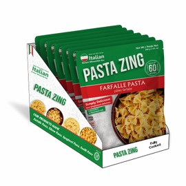Pasta Zing Farfalle Pasta | Ready To Eat Plain Pasta Meal Kit - Pack of 7 - 100% Durum Wheat Bow-Tie Farfalle Pasta (7.5 oz)