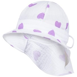 Smarilla Peaked Cap Baby Hat Girls with Neck Protection Summer Muslin, white-purple
