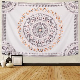Shiny Flower Mandala Tapestry, Bohemian, Northern Europe, Large Size, Wall Hanging, Floral Fabric Poster, Wall Decor, Makeover, Fashionable, Atmosphere, Decorative, Display, Room, Window, Living Room, Bedroom, Office, Home Decor, 92.5 x 70.9 inches (235 x 180 cm)