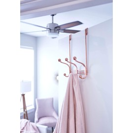 iDesign 53091 York Metal Over the Door Organizer, 3-Hook Rack for Coats, Hats, Robes, Towels, Bedroom, Closet, and Bathroom, 4" x 8.3" x 11" - Rose Gold