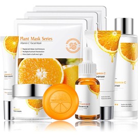 Set De Cuidado Facial, Kit Con Limpiador Facial, Tónico, Contorno De Ojos, Sérum Facial, Jabón, Crema Facial Y 3 Mascarillas, Kit De Viaje Para Mujer (9 Unidades)