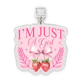 I'm Just A Girl Charms for Kindle Dust Plug Charm 1.5 Inches Feminist, Strawberry Bow, Pink, Aesthetic Lightning/Type C Acrylic Material, Charms for E-Reader, Accessories for Kindle, Anti-Dust Plugs