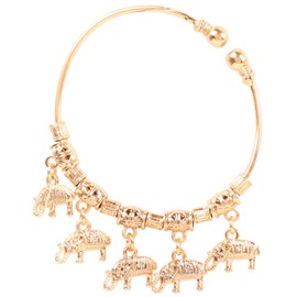 Touchstone Sunsoul Handcrafted Exotic Tribal Art Elephant Inspired Eclectic Designer Jewelry Openable Bracelet In Gold Tone For Women.