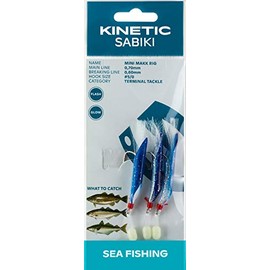 Kinetic Sabiki Mini Makk Rig - Leader with Rubber Hose and Fringes, 3 Colours, Length 130 cm, 3 Hooks 5/0, 0.70 mm/0.60 mm (Blue/Silver)