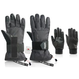 devembr Advanced Snowboarding Gloves with Wrist Guards & Removable Liners, Touchscreen, M