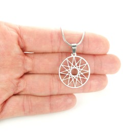 Dodecagram Necklace, 20" Snake Chain with 12 Point Star Charm Pendant Hellenic Greek Magic Twelve Symbol, Pure 304 Stainless Steel