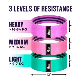 PILLAT Fabric Exercise Band Set of 3 with Carrying Bag, Booty Band for Women & Men - Non-Slip, Workout for Glutes, Legs, Home & Gym Exercise - Strength Training & Squats