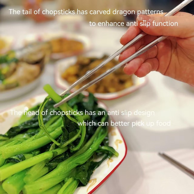 5 Pairs 316 Stainless Steel Metal Chopsticks - 9.5" Non-Slip