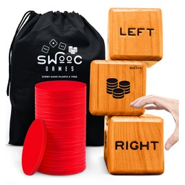 SWOOC Games® - Giant Right Center Left Dice Game (All Weather) with 24 Large Chips & Carry Bag - Jumbo Wooden Lawn Game - Big Backyard Games for Family - Indoor/Outdoor - Left Right Center Dice Set
