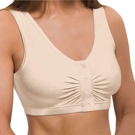 Snap Front Seamless Bra with Ultra-Wide Straps for Comfort and Support, Plush Fabric - Nude, 2XL