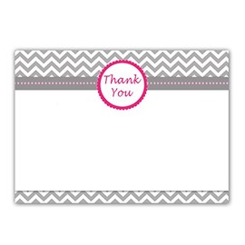 30 Blank Thank You Cards Hot Pink Grey Chevron Zig Zag Design Birthday Party Baby Shower Bridal Engagement Wedding + 30 White Envelopes