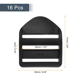 sourcing map 16Pcs Plastic Ladder Slider, 2" (50mm) Black Adjustable Lock Buckles Tension Lock Tri-Glides for Belt Backpack Straps Parts Replacement