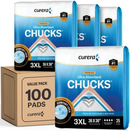 Curera Chucks Premium Disposable Underpads 36”x36” [100-Count] Ultra Absorbent Chux Incontinence Bed Pads Disposable Adult with Adhesive Tape, Pee Pads Pet Training Pads XXXL 36x36 Bulk Pack