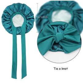 SENGTERM Satin Hair Cap, Women's Double-Sided Silk Hood with Elastic Tie Band for Curly Hair, Night Hat, Green