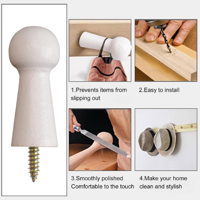 MOROBOR 10pcs Wooden Coat Hooks Shaker Pegs Decorative Coat Peg
