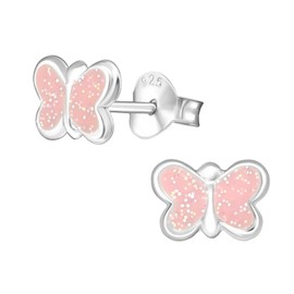 2 Pairs of Children's Earrings Nickel-Free 925 Sterling Silver Unicorn and Butterfly with High-Quality Jewellery Case and Free Jewellery Polishing Cloth, Silver