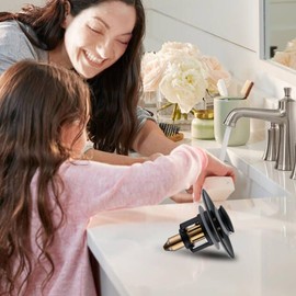 Universal Bathroom Sink Stopper - 2 Pack Matte Black Pop Up Drain Stopper for 1.06"-1.65" Basin Drain Holes,Anti Clogging Bathroom Sink Drain Strainers with Hair Catcher