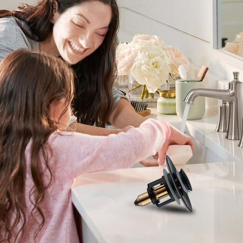 Universal Bathroom Sink Stopper - 2 Pack Matte Black Pop