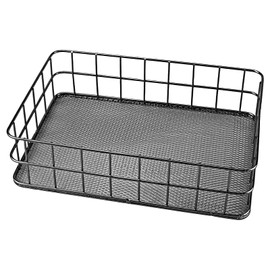 Black Metal Wire Basket - Stylish Storage Bin for Home Kitchen Organization (9.6"x6.5"x2.6") ，Multi-Purpose Desktop Tray Iron Mesh Shelf Organizer for Makeup Books Snacks