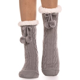ANTSANG Women Slipper Socks Fluffy Fuzzy Cozy Cabin Fleece Plush Non Slip Stocking Stuffers Winter Christmas Socks with Grips(Grey)