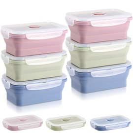 Mifoci 6 Pcs Silicone Containers for Food Collapsible Food Storage Containers with Airtight Lids Stacking Leftover Foods Storage Lunch Box for Freezer Microwave Dishwasher Safe(Morandi,18.6 oz)