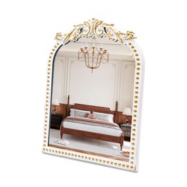 TopCity Vintage Vanity Mirror Makeup Mirror Antique Arched Table Mirrors for Dresser,Baroque Decor Ornate Mirror with Stand for Living Room,Tabletop,Bedroom